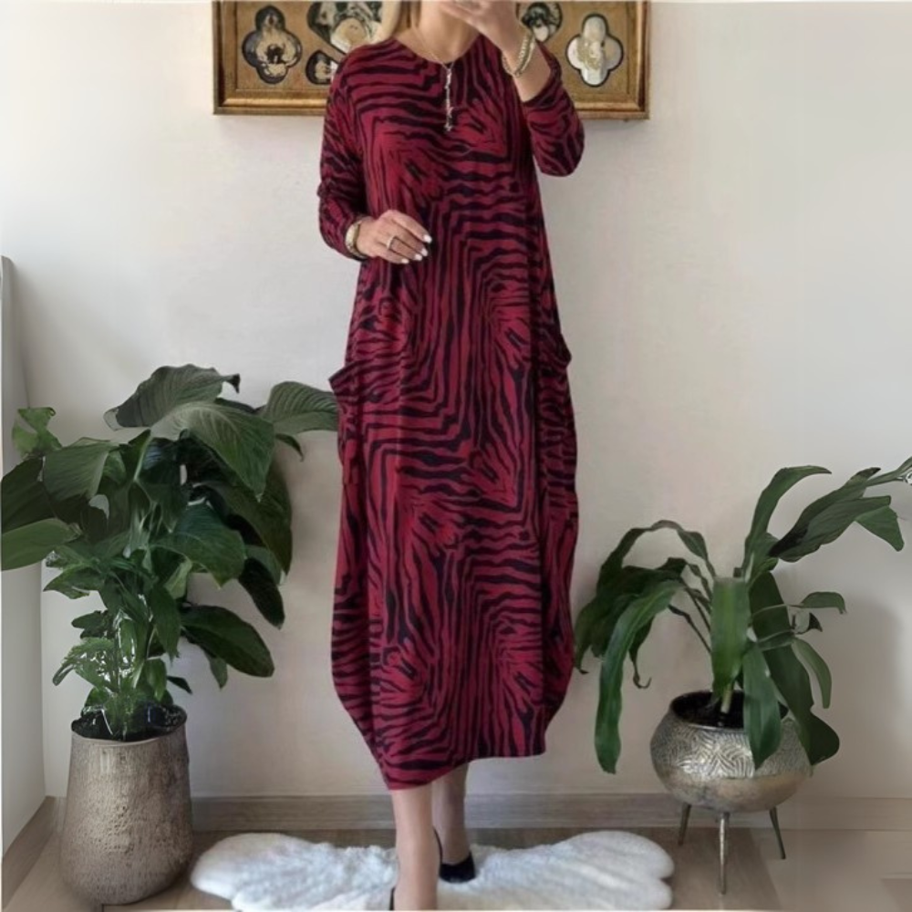 Stylish Leopard Print Long Sleeve Midi Dress