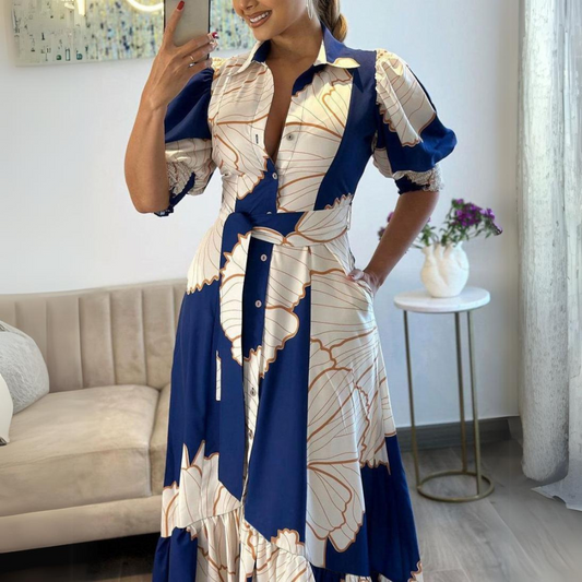 Irregular High Waist Printed Maxi Dress