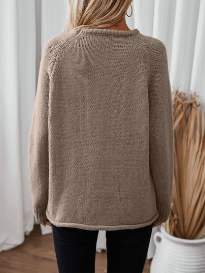 Solid Color Curling Hem Pullover Sweater