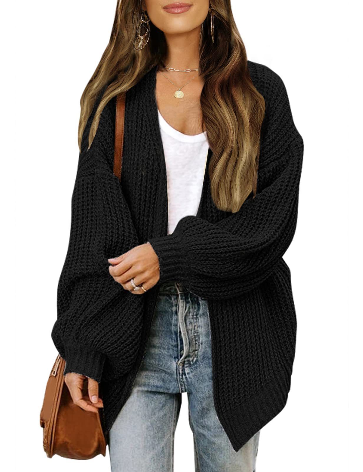 Lantern Sleeve Coarse Yarn Knitted Cardigan