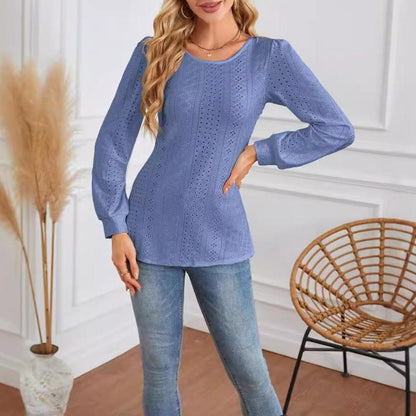 Round Neck Small Hole Bubble Sleeve Top