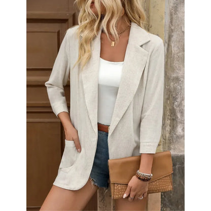 White Plain Lapel Long Sleeve Top