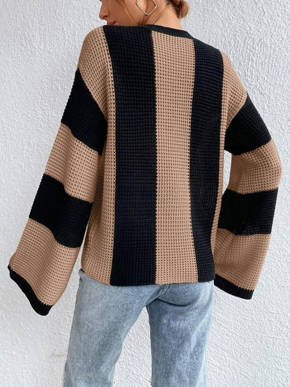 Round Neck Striped Knitted Sweater