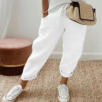 Apricot Plain Side Pocket Elastic Drawstring Waist Pants