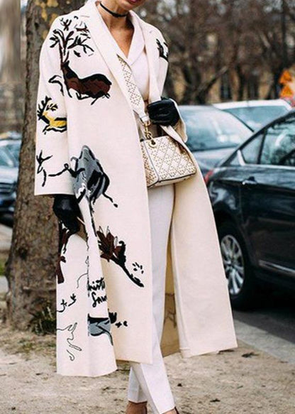 Vintage Printed Long Wool Coat