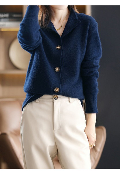 Retro Stand Collar Loose-Fitting Knitted Cardigan