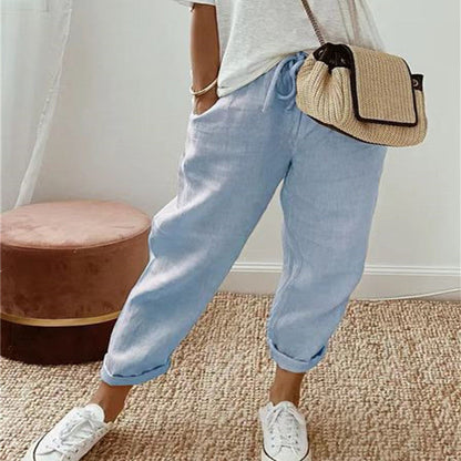 Apricot Plain Side Pocket Elastic Drawstring Waist Pants