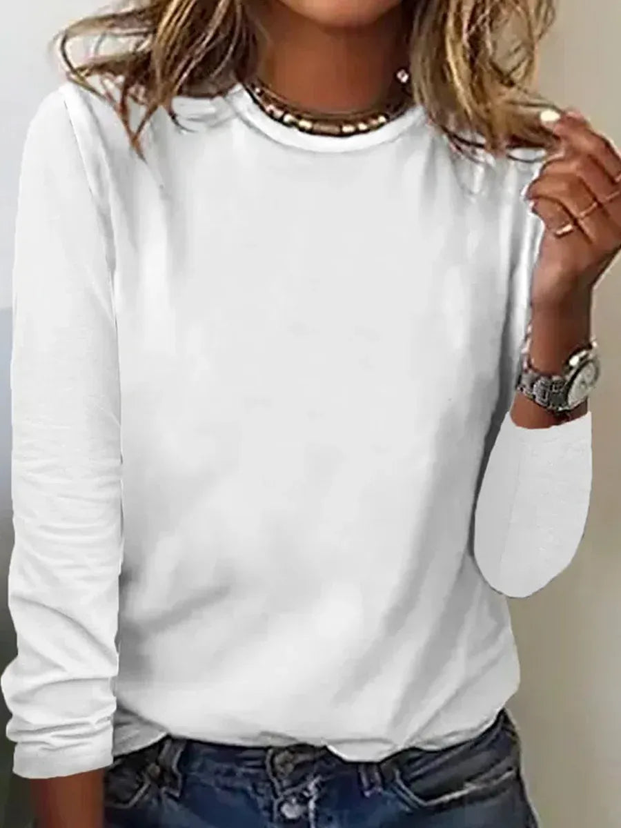 Cotton-Blend Regular Fit Plain Simple Long Sleeve Top