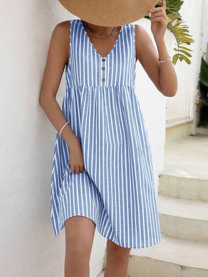 Light Blue Sleeveless Striped Mini Dress