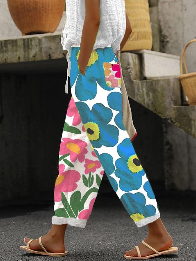 Fresh Floral Print Green Pants