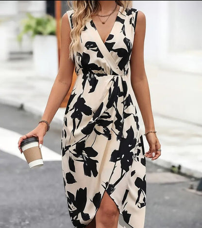 Printed Flower V-neck Sleeveless Sexy Dress