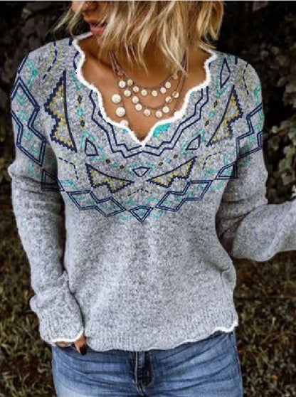 Geometric Print Long Sleeve Sweater Top