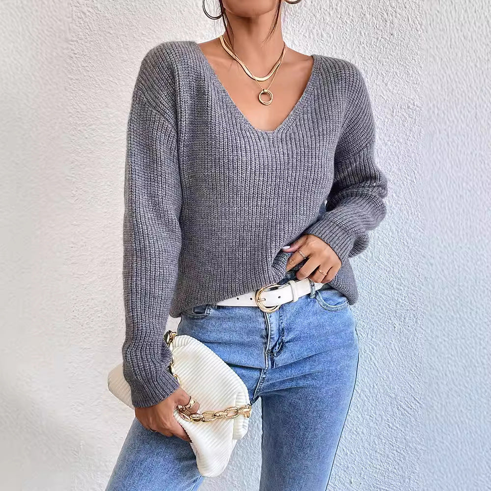 Modern Backless V-Neck Cashmere Sweater