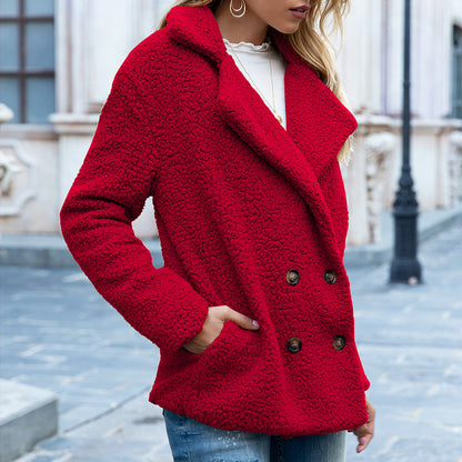 Loose Lapel Button Fluffy Outwear