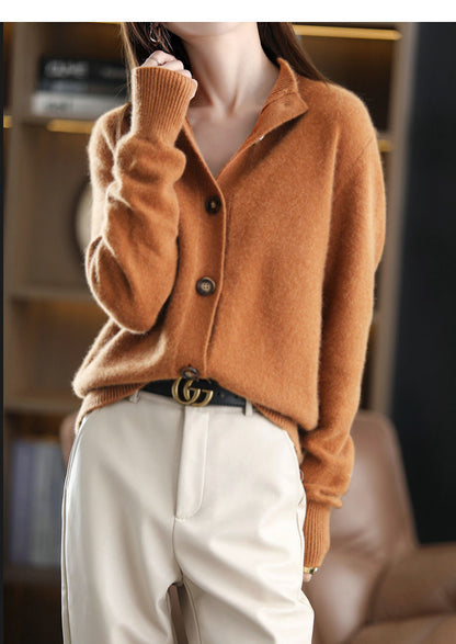 Retro Stand Collar Loose-Fitting Knitted Cardigan