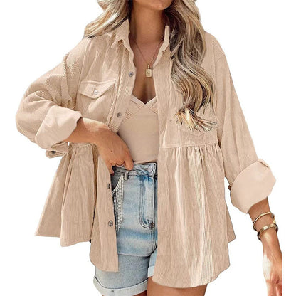 Corduroy Ruffled Shirt Top