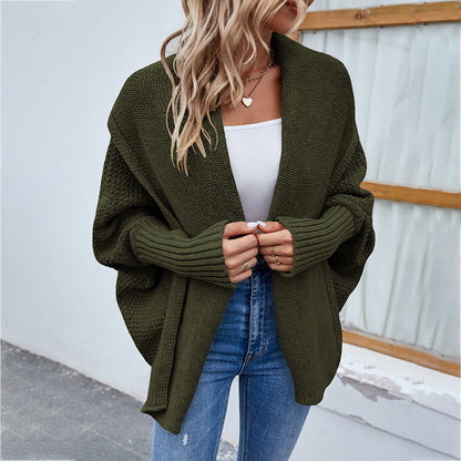 Casual Solid Color Doll Sleeve Sweater Jacket