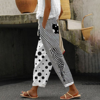 Cute Side Pocket Print Pants