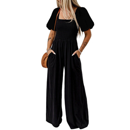 Stylish Square Collar Short Sleeve Jumpsuit