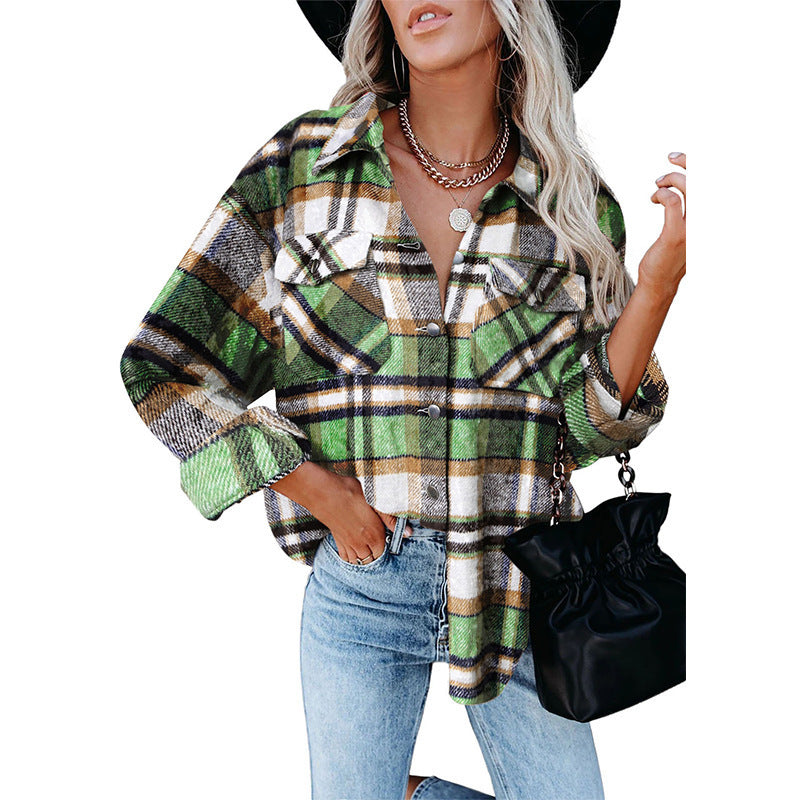 Vintage Casual Long Sleeve Lapel Plaid Jacket