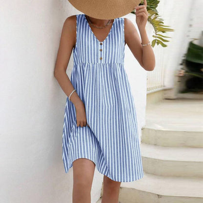 Light Blue Sleeveless Striped Mini Dress