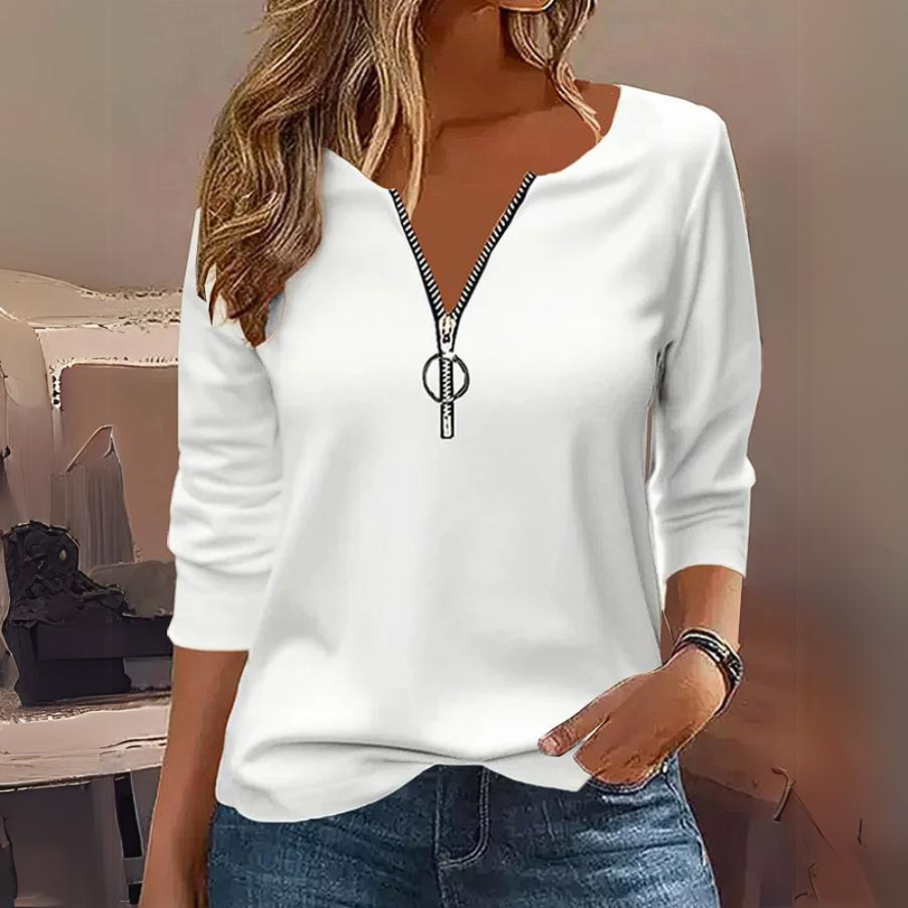 Casual Zipper Plain Loose T-Shirt