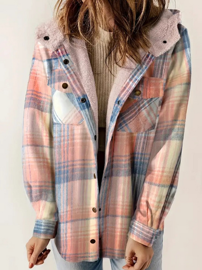 Casual Plaid Hooded Woolen Coat