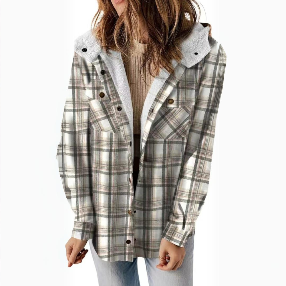 Casual Plaid Hooded Woolen Coat