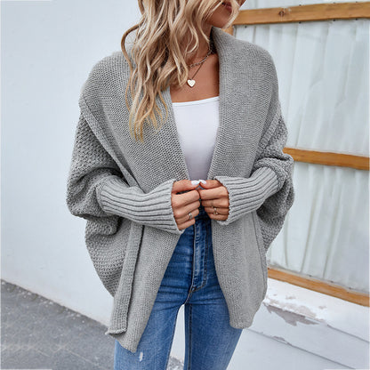 Casual Solid Color Doll Sleeve Sweater Jacket