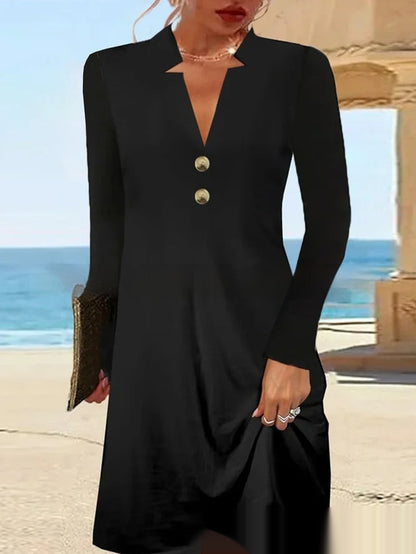 Long Sleeve V-Neck Black Dress