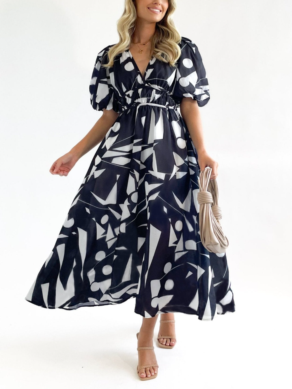 Popular Short Sleeve V-Neck Midi Dress