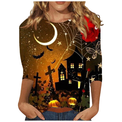 Halloween Themed Round Neck Long Sleeve T-Shirt