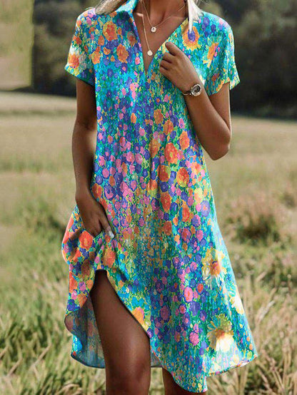 Youthful V-Neck Floral Print Midi Dress