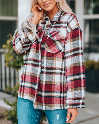 Vintage Casual Long Sleeve Lapel Plaid Jacket