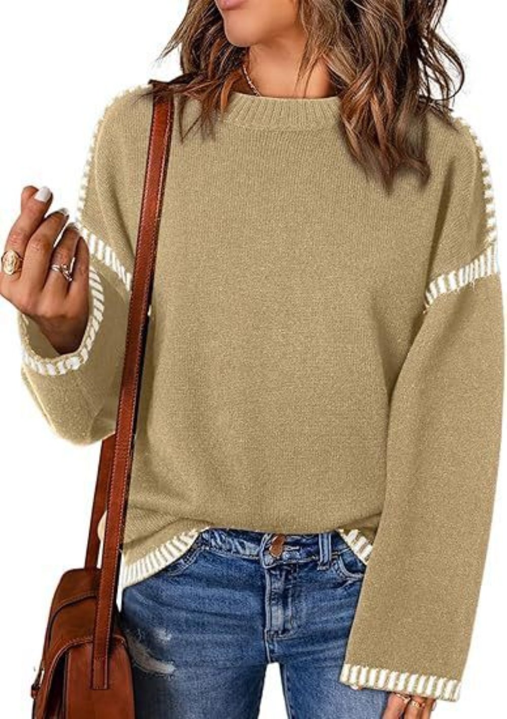 Loose Solid Round Neck Pullover Long Sleeve Top