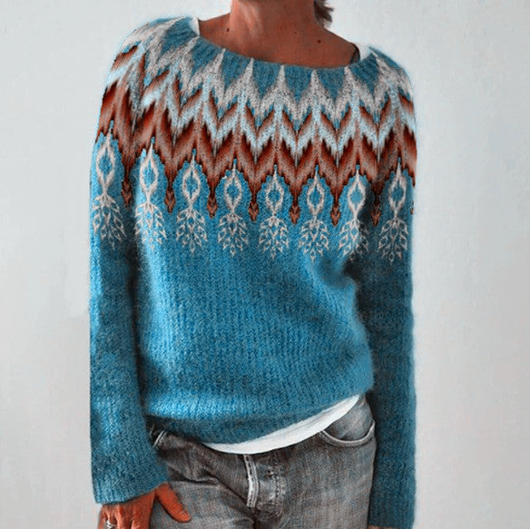 Round Neck Multicolor Loose Leisure Pullover Knitwear Sweater