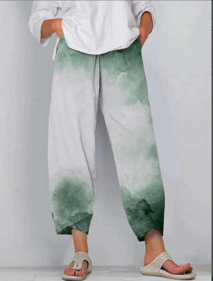 Casual Loose Printed Elastic Waist Straight Leg Pants