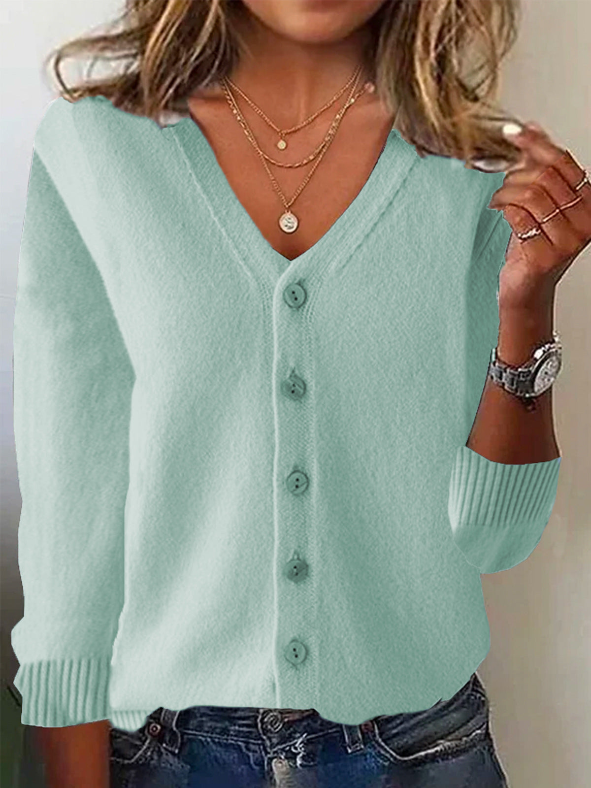 Basic Long Sleeve Plain Knitted Cardigan