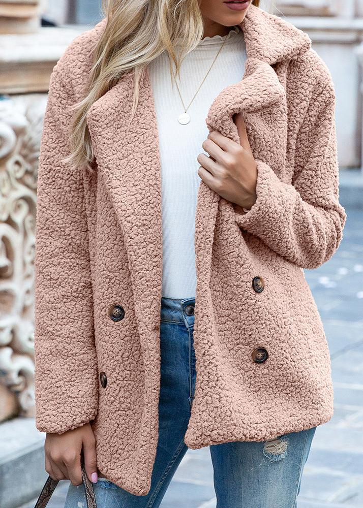 Loose Lapel Button Fluffy Outwear