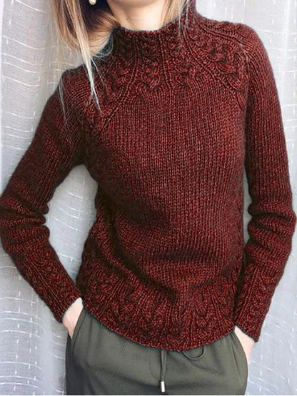 Solid Color Jacquard Turtleneck Sweater