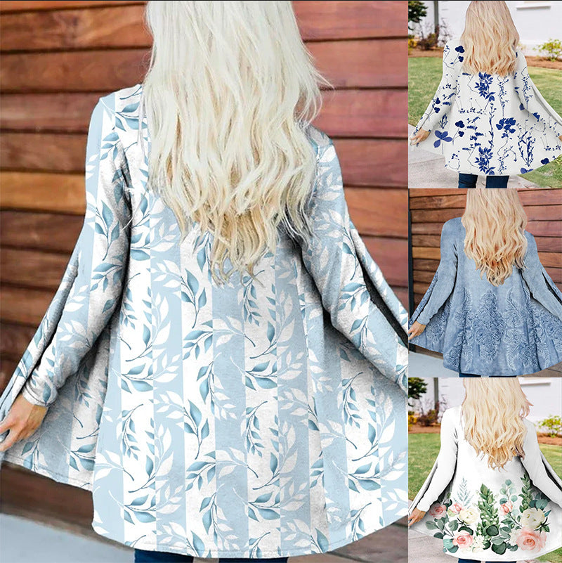 V-Neck Printed Mid-Length Trench Coat