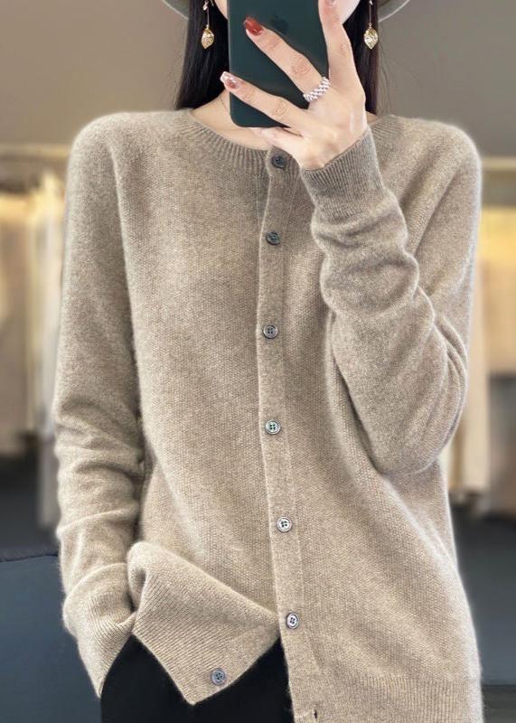 Elegant Wool Round Neck Long Sleeve Cashmere Cardigan