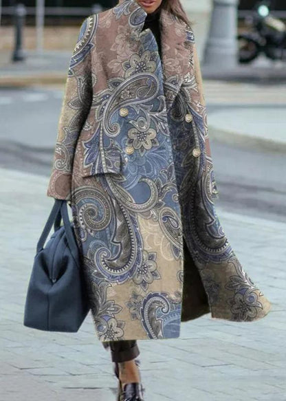 Vintage Printed Long Wool Coat