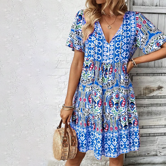 Fresh Blue Short Sleeve Mini Dress