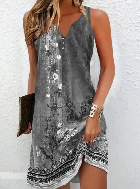 Trendy Slim Printed Sleeveless Mini Dress