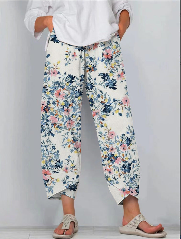 Casual Loose Printed Elastic Waist Straight Leg Pants