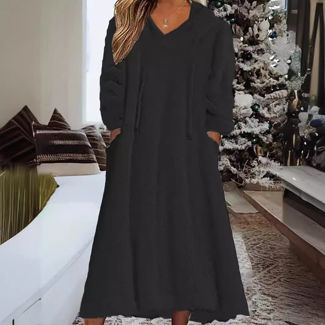 Loose Casual Fluff Hooded Long Sleeve Dress