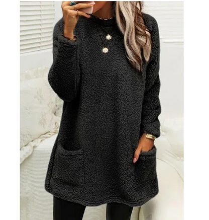 Pockets Fleece Pullover Long Sweater