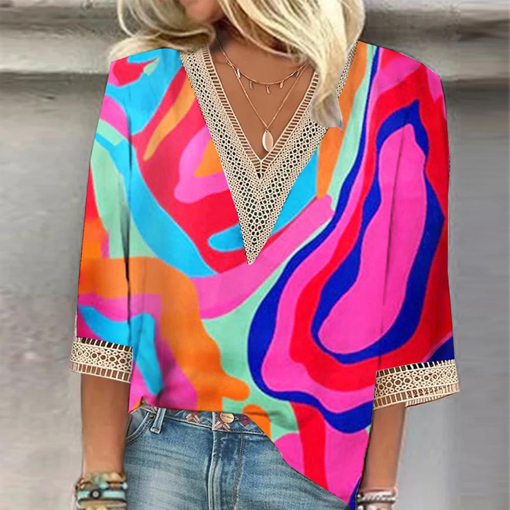 Showy 3/4 Sleeve Print Top