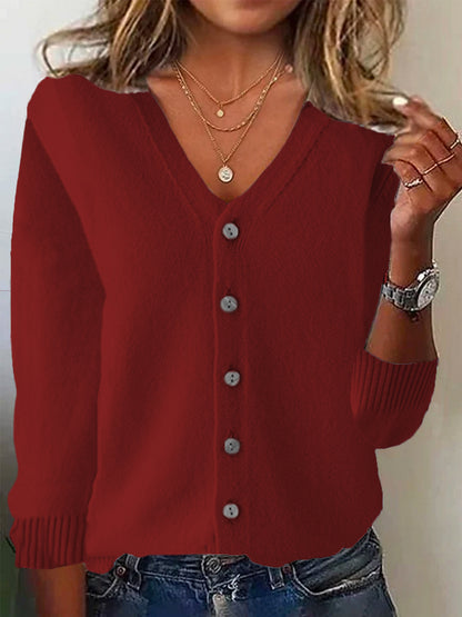 Basic Long Sleeve Plain Knitted Cardigan